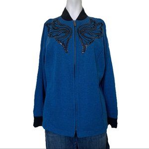 Bob Mackie Wearable Art Vintage Butterfly Sequined Full Zip Banded Jacket Size M